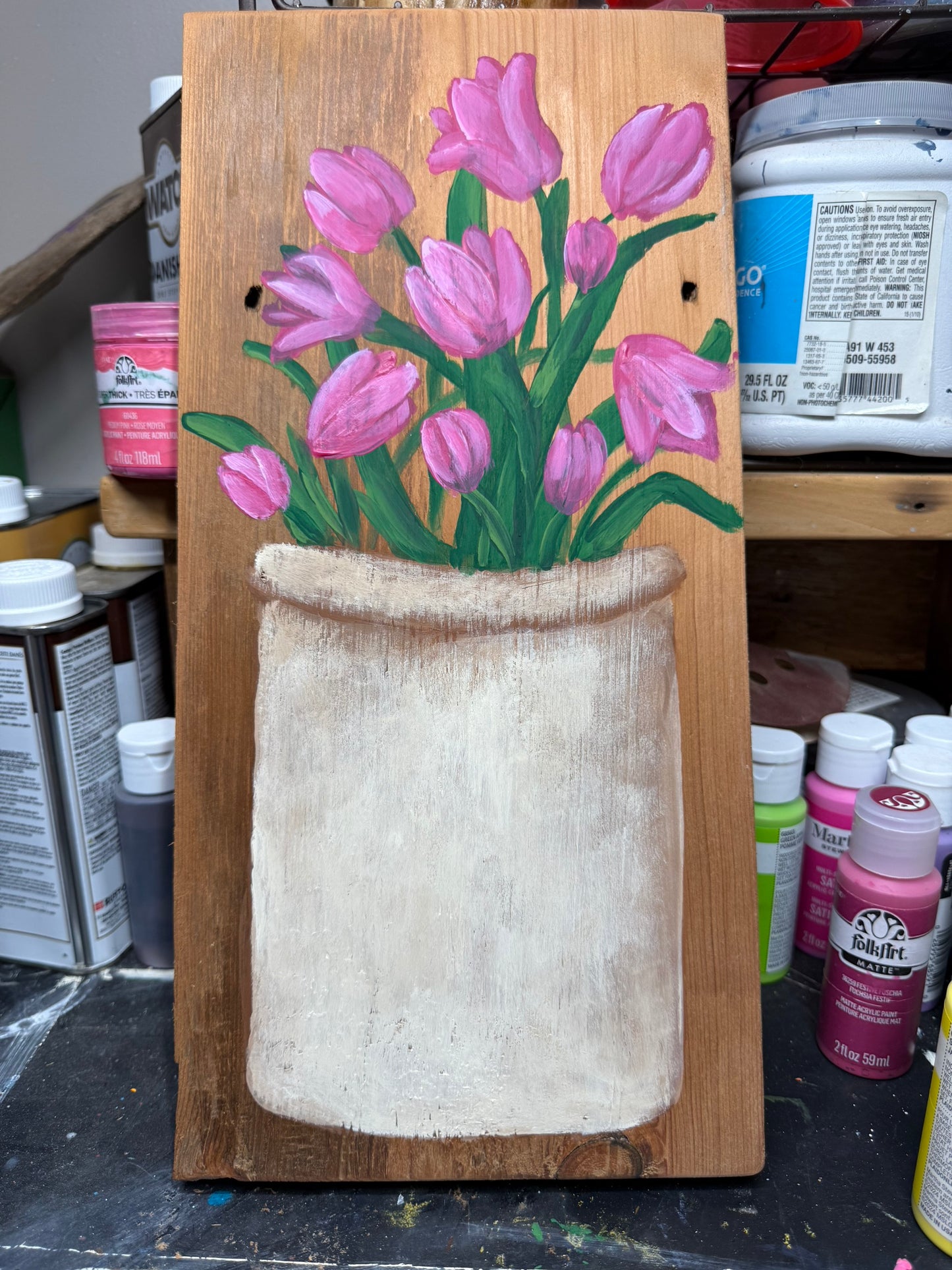 Pink Tulips in a Crock