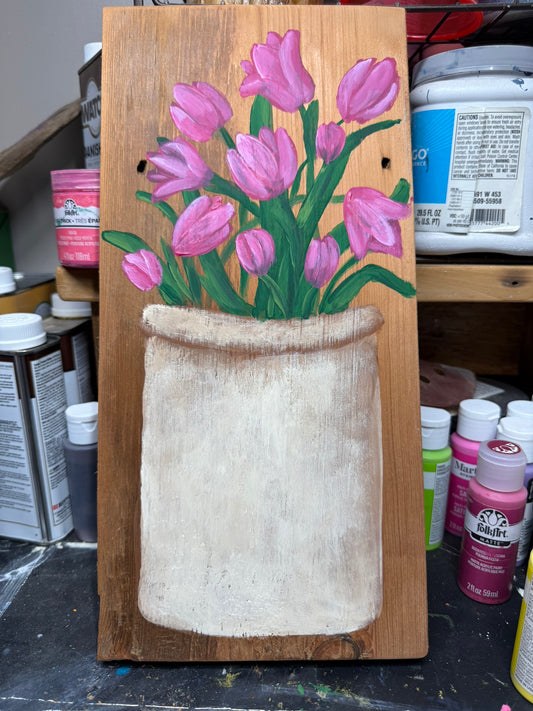 Pink Tulips in a Crock